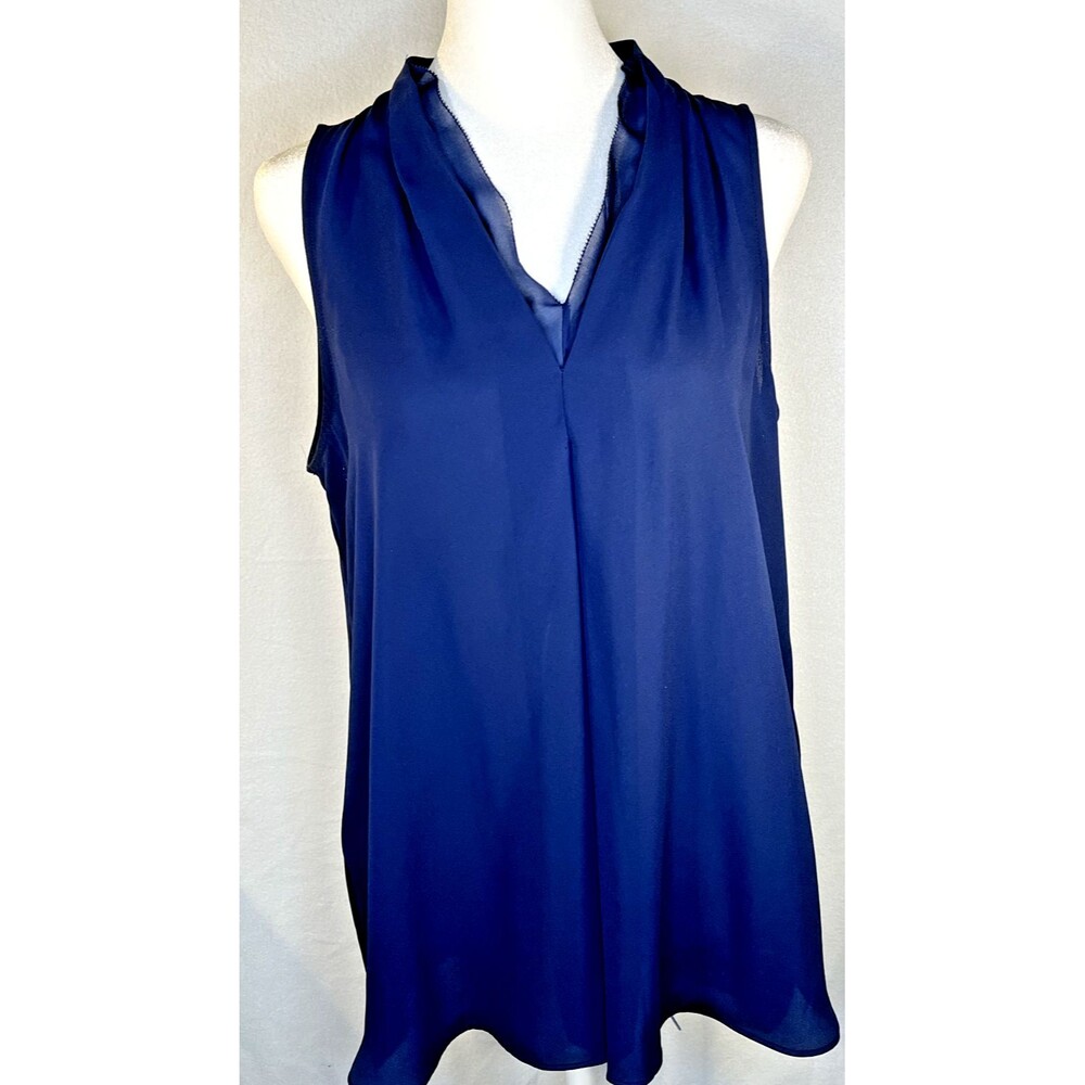 7th Ave Design  by New York&Company Womens Small Sleevless Blouse Navy